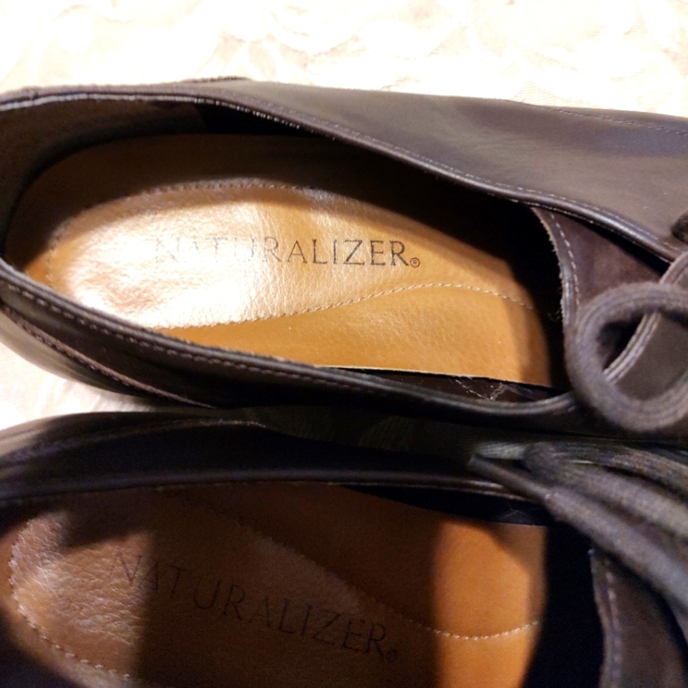 🐿️🍂🐿️Fab Vintage 90s Chocolate Brown Genuine Leather Suede Oxfords - 7.5M - Picture 10 of 10